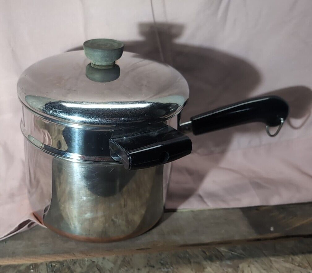 Vintage Revere Ware Copper Clad 3 quart Sauce Pan With Steamer insert And Lid