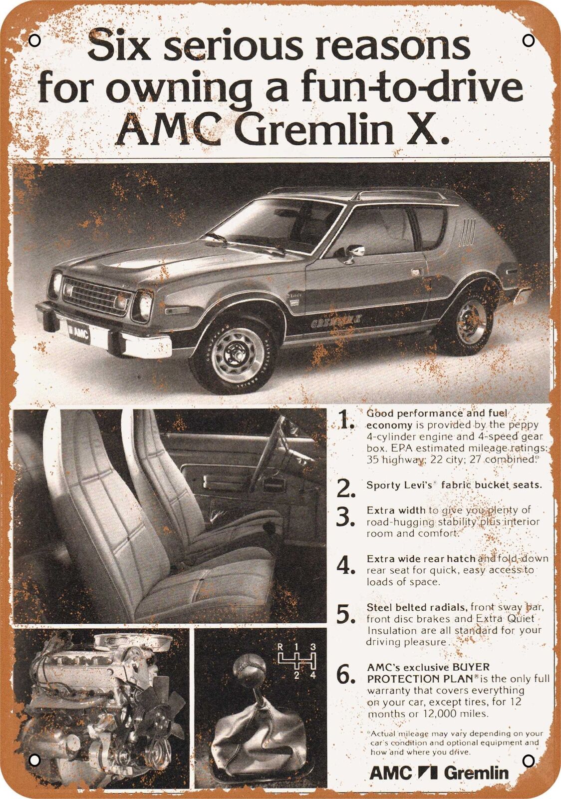 Metal Sign - 1978 AMC Gremlin X - Vintage Look Reproduction