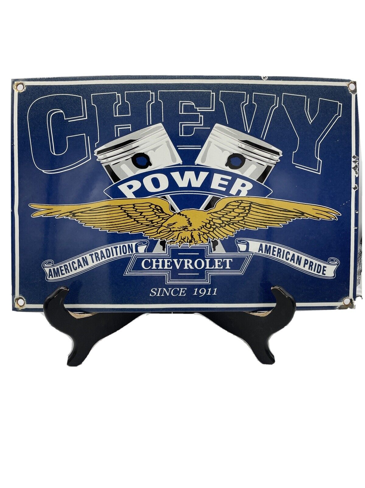 SINCE 1911 VINTAGE ''CHEVY POWER '' DEALER PORCELAIN DEALER SIGN 11X16.5 INCH 