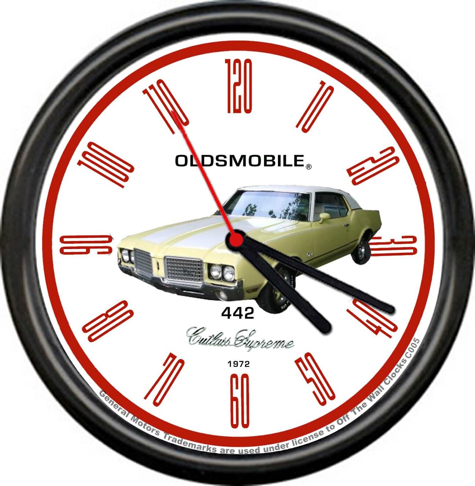 Licensed 1972 Oldsmobile Cutlass Yellow Muscle Car General Motor Sign Wall Clock