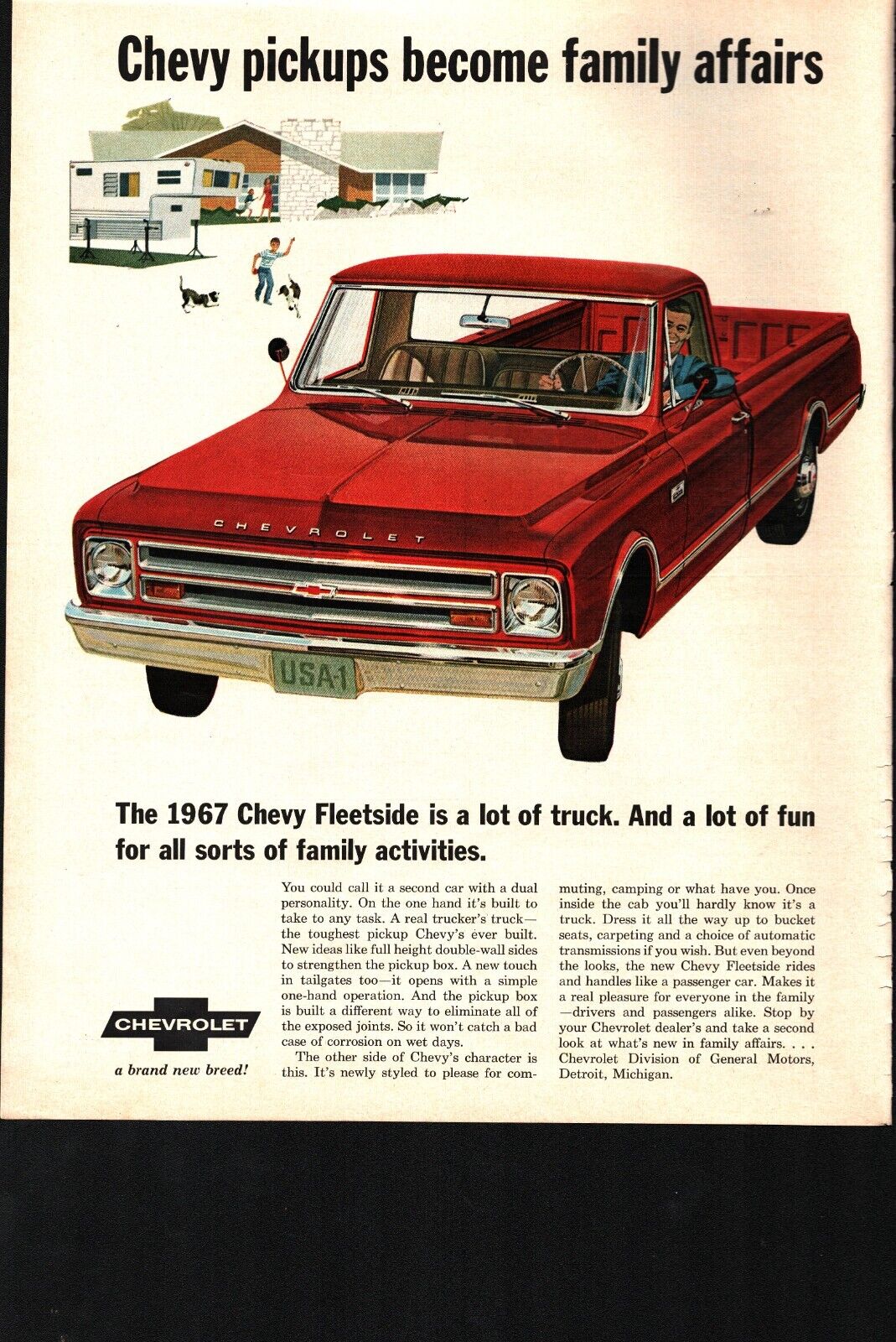 1967 CHEVY FLEETSIDE PICKUP TRUCK - Vintage 1967 Magazine Print Ad b6