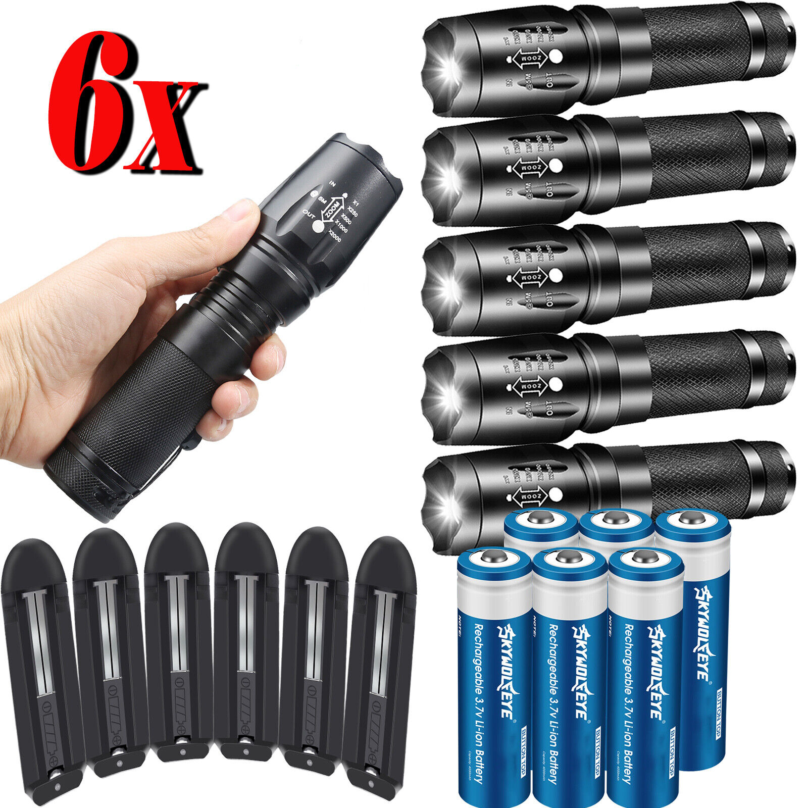 6x Super Bright Mini LED Flashlight Rechargeable LED Tactical Torch Flashlights