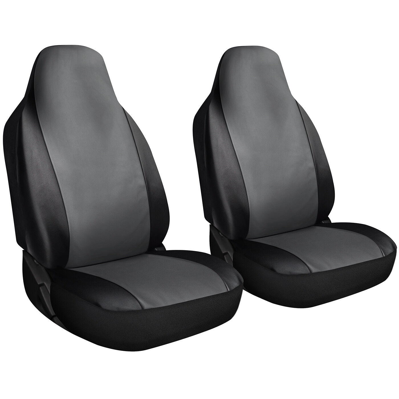 Seat Cover Set Front Integrated Bucket for Car Truck SUV - 2pc Gray & Black