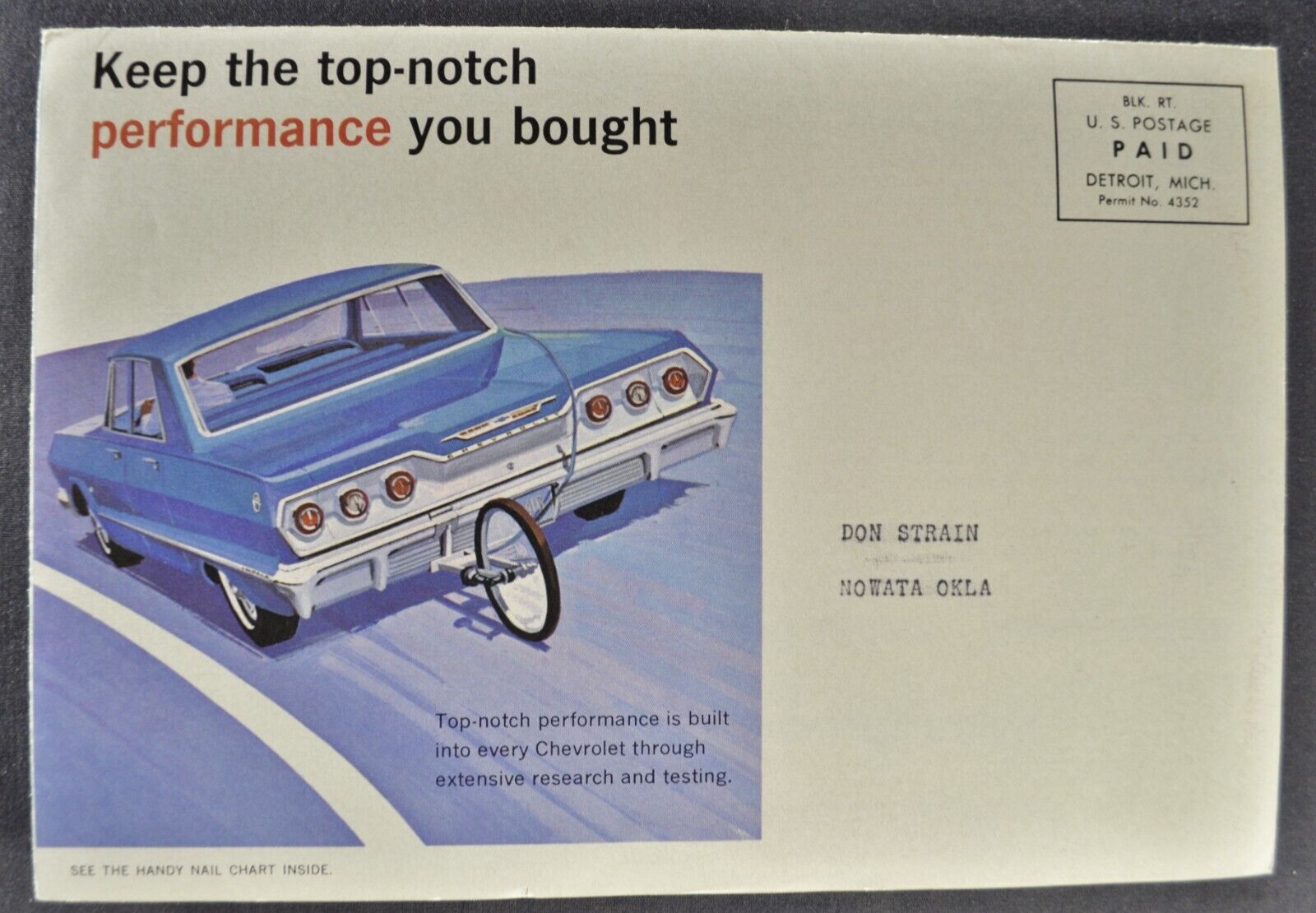 1963-1964 Chevrolet Service Mailer Brochure Impala Sport Sedan Excellent Orig 63