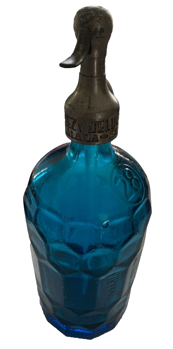 Vintage Argentinian 1930s Industrial Soda Seltzer Blue Bottle Vazouez Delucchi