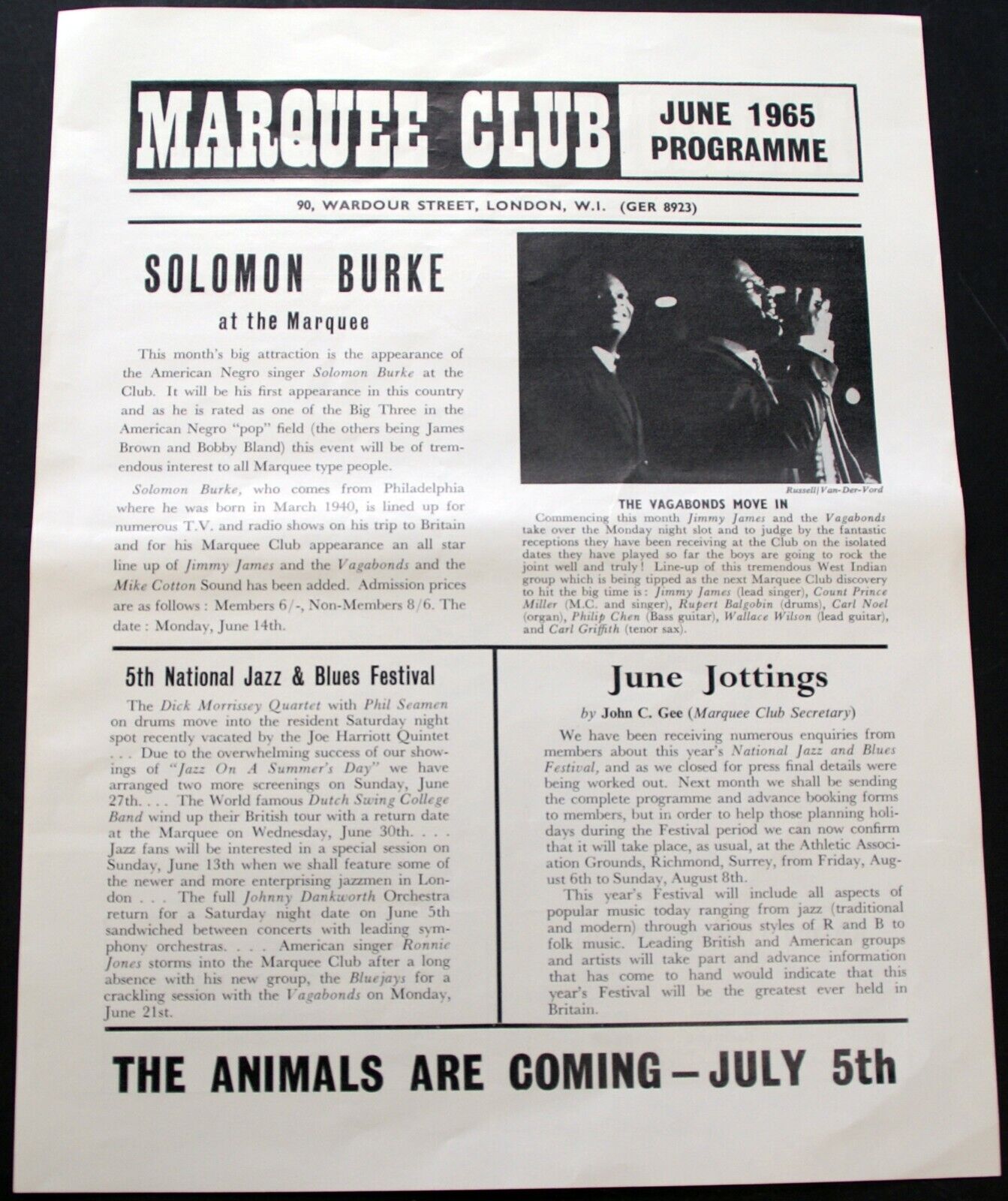The Yardbirds, The Who, The Moody Blues, Rod Stewart Flyer Marquee June 1965 