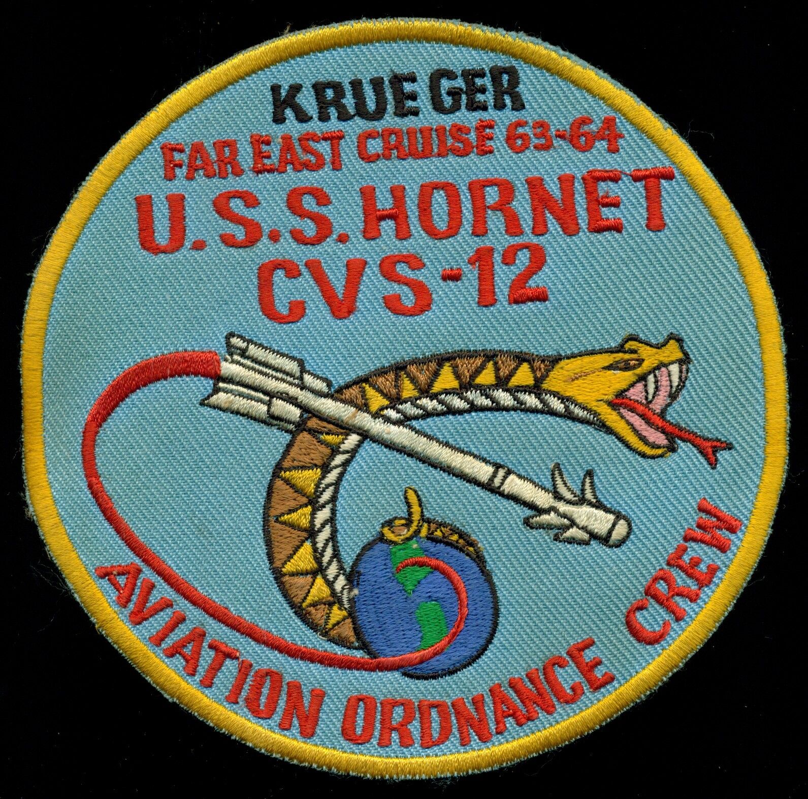 USN USS Hornet CVS-12 KRUEGER Far East Cruise 1963-1964 Patch N-7