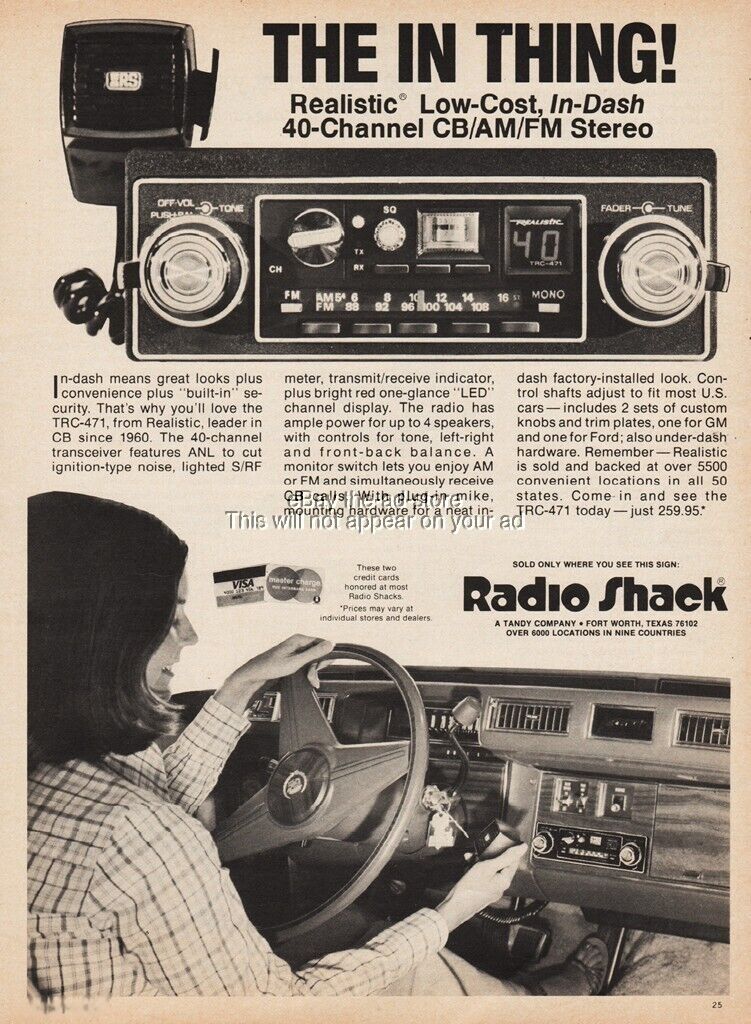 1978 Radio Shack Realistic In-Dash CB/AM/FM Car Stereo The In Thing Photo Ad