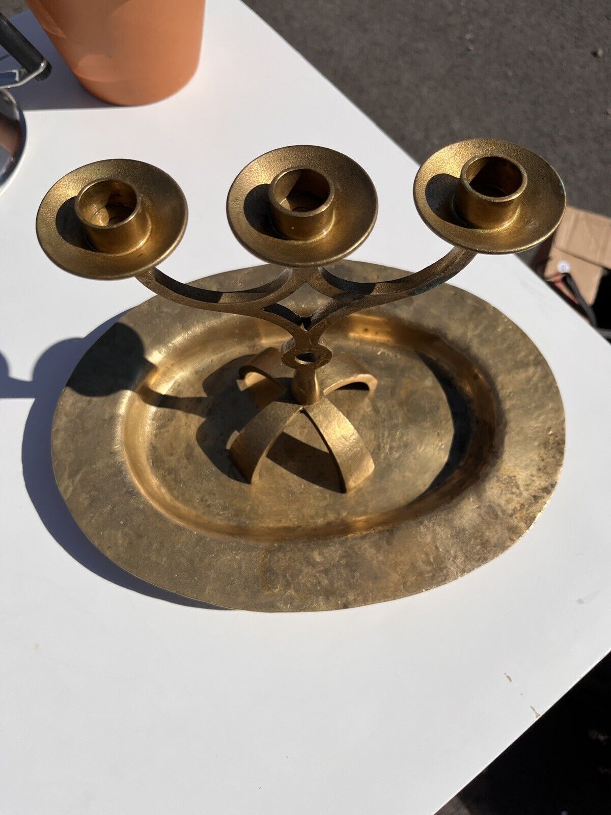 Scandia Present Sweden Candleholder + Oval Plate, Solid  Bronze