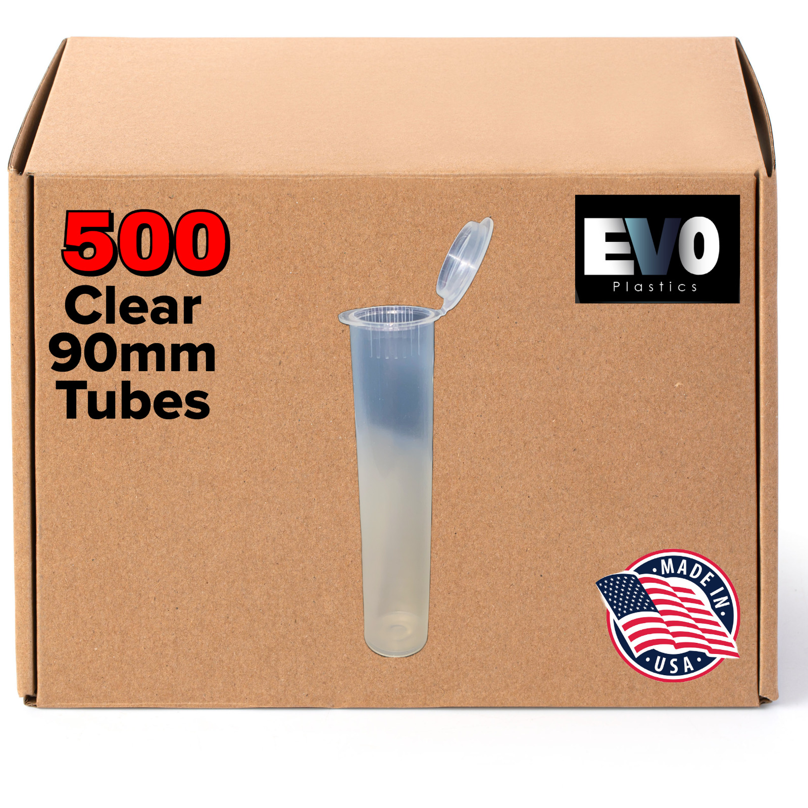 90mm Pre-Roll Tubes 500 Clear, Pop Top Joints, BPA-Free Pre-Roll Vials - US