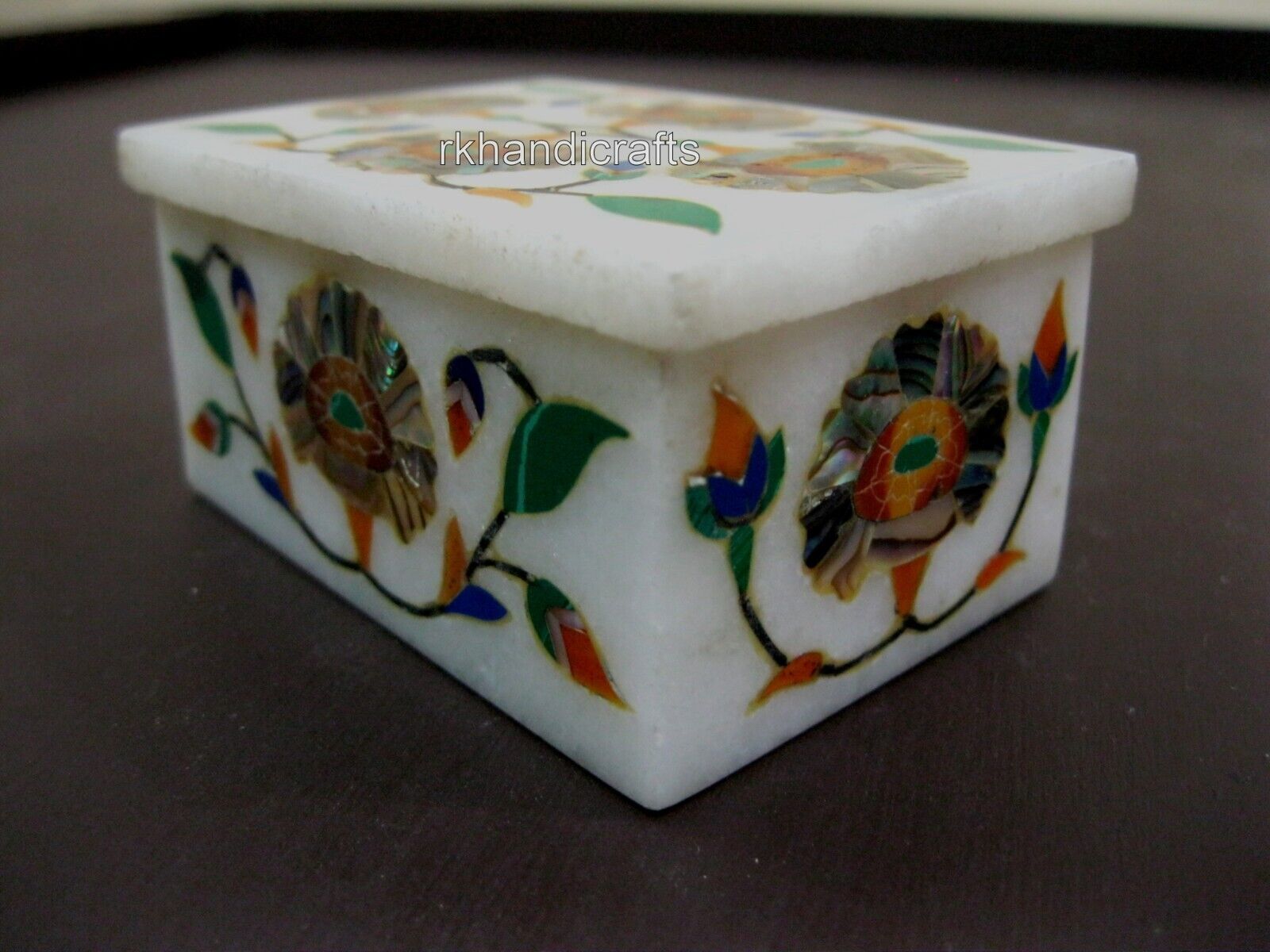 3 x 2 Inches White Marble Giftable Box for Anniversary Marqetry Art Jewelry Box