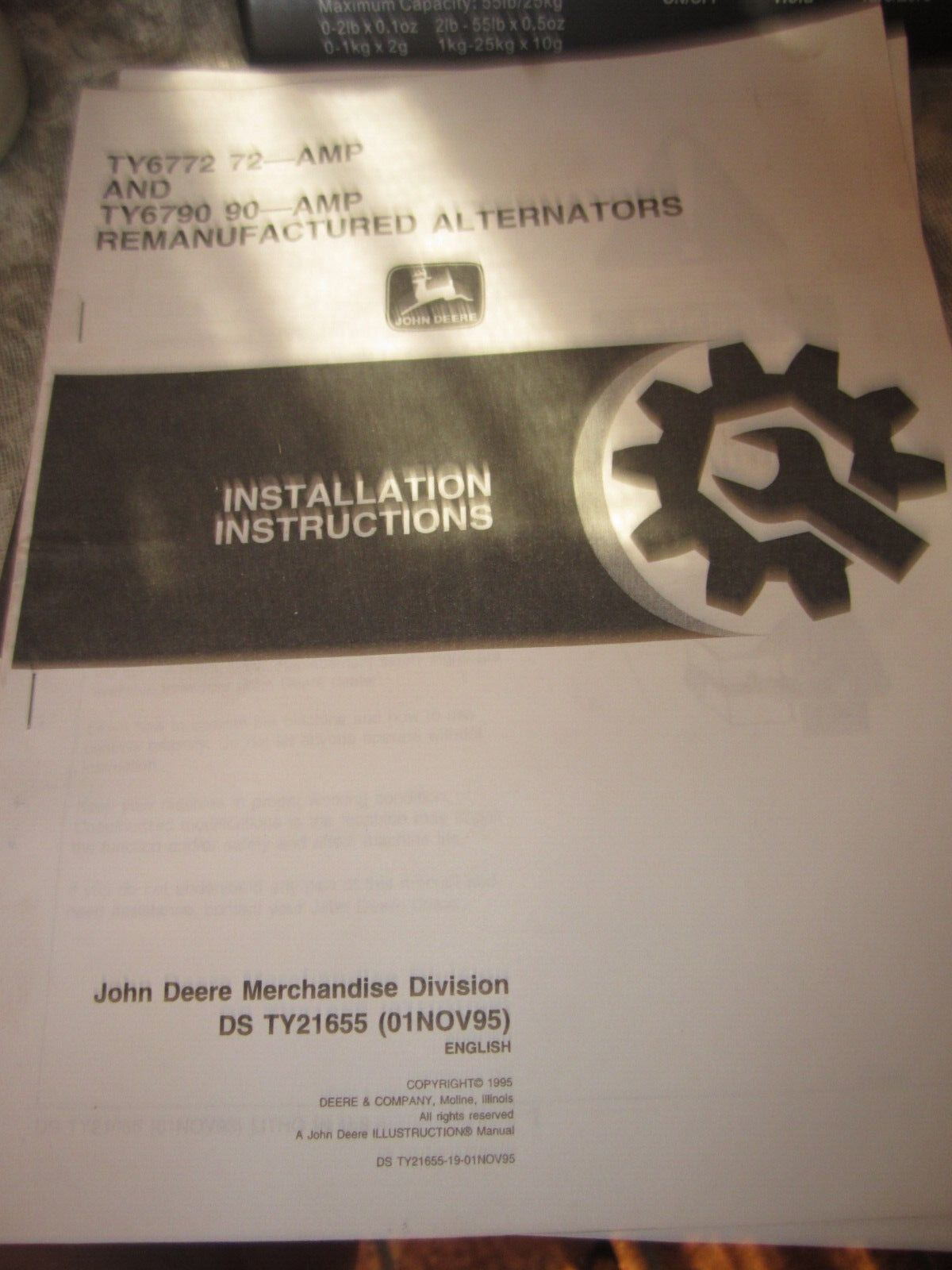 John Deere Remanufactured ALTERNATORS Installation Instruction 72 90 AMP TY21655