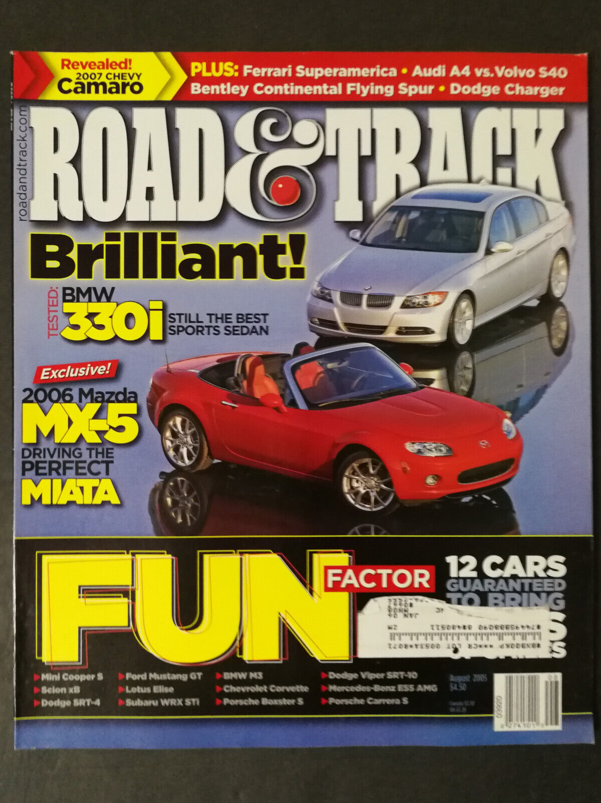 Road & Track Magazine August 2005 BMW 330i - Bentley Continental Flying Spur 223