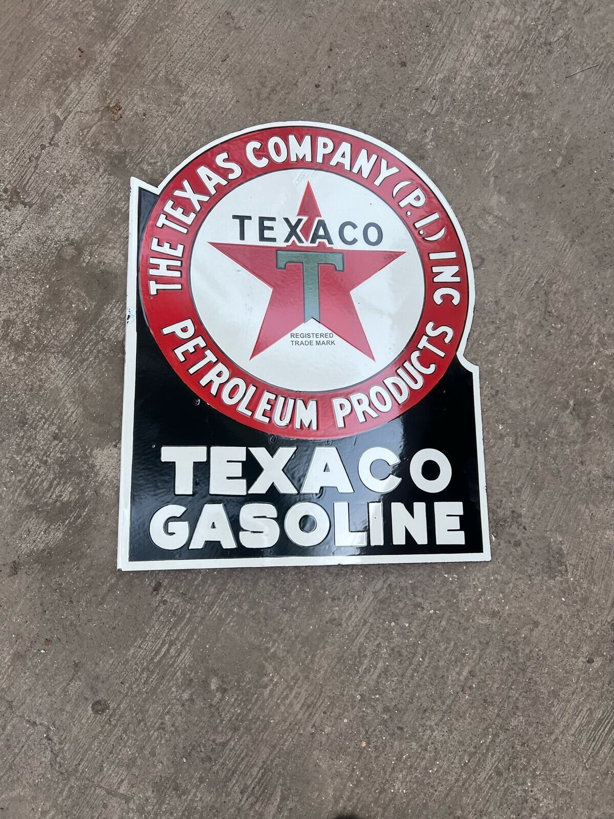 RARE PORCELAIN TEXACO GASOLINE ENAMEL SIGN 28 INCHES DOUBLE SIDED WITH FLANGE