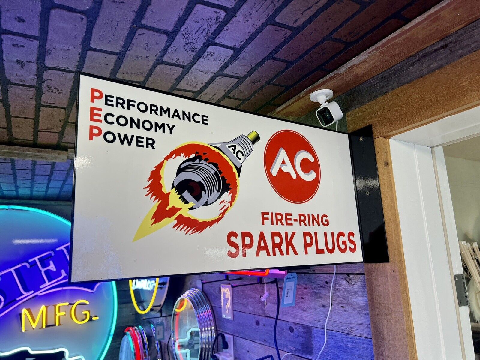 AC Fire Ring Spark Plug Double Sided Flange Metal Sign Oil Gas Contemporary