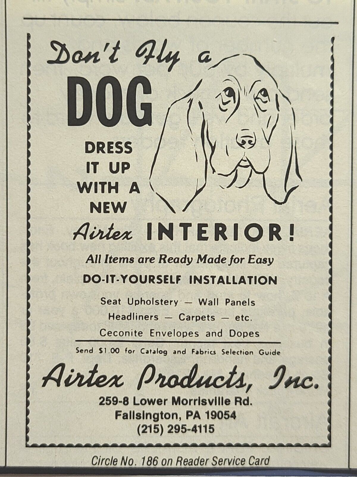 Airtex Products Fallsington PA Aircraft Interiors Dog Vintage Print Ad 1979