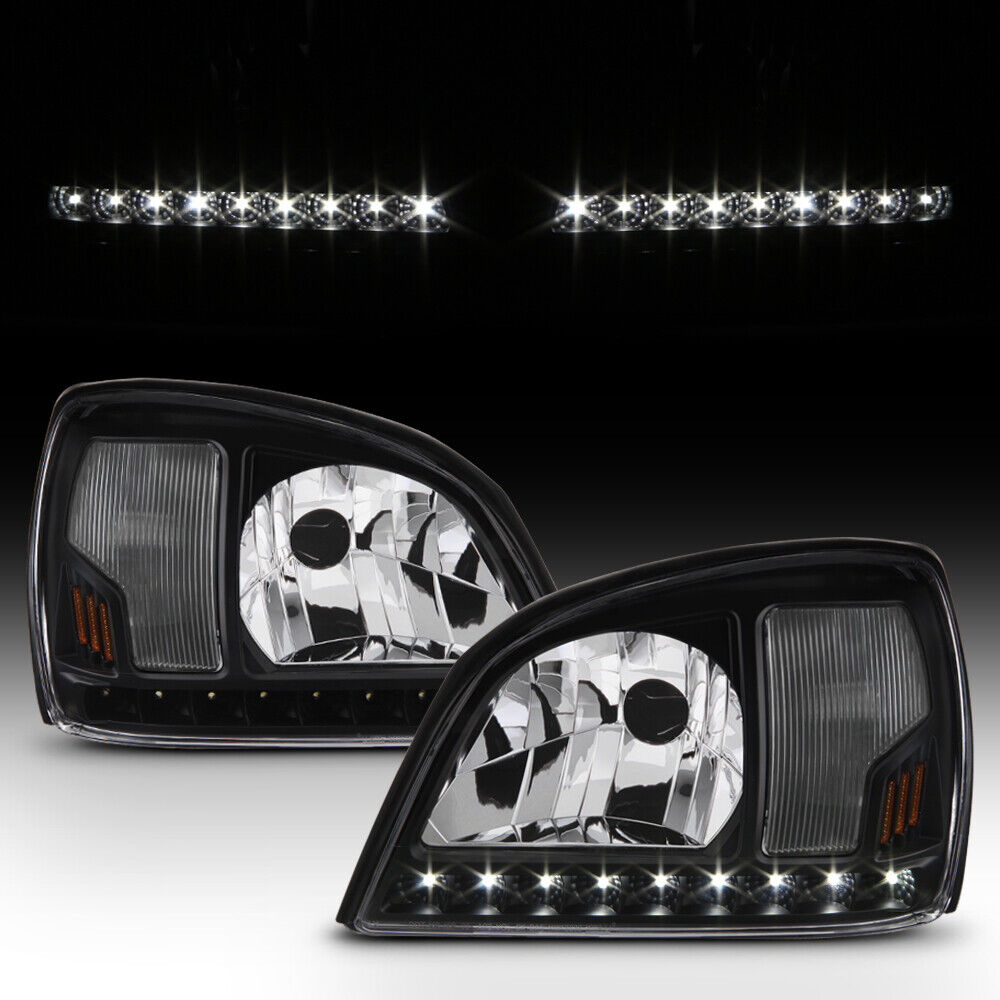 Black 2000-2005 Cadillac Deville LED Strip Headlights Headlamps 00-05 Left+Right