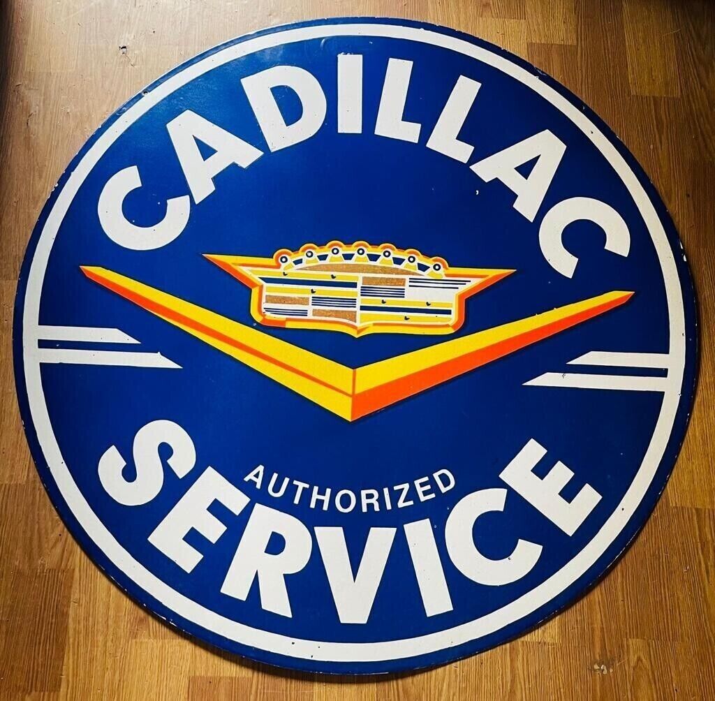 Cadillac service porcelain enamel 48 inch double sided sign