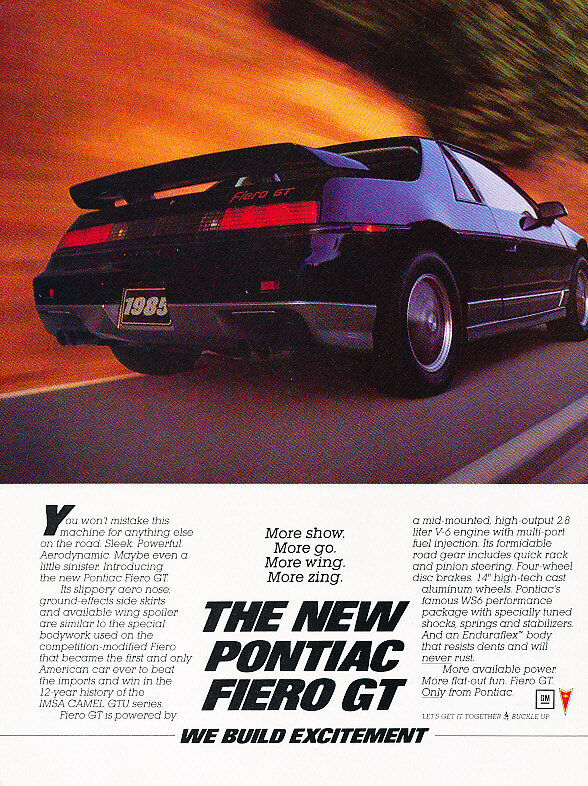 1985 Pontiac Fiero GT Original Advertisement Car Print Ad J505