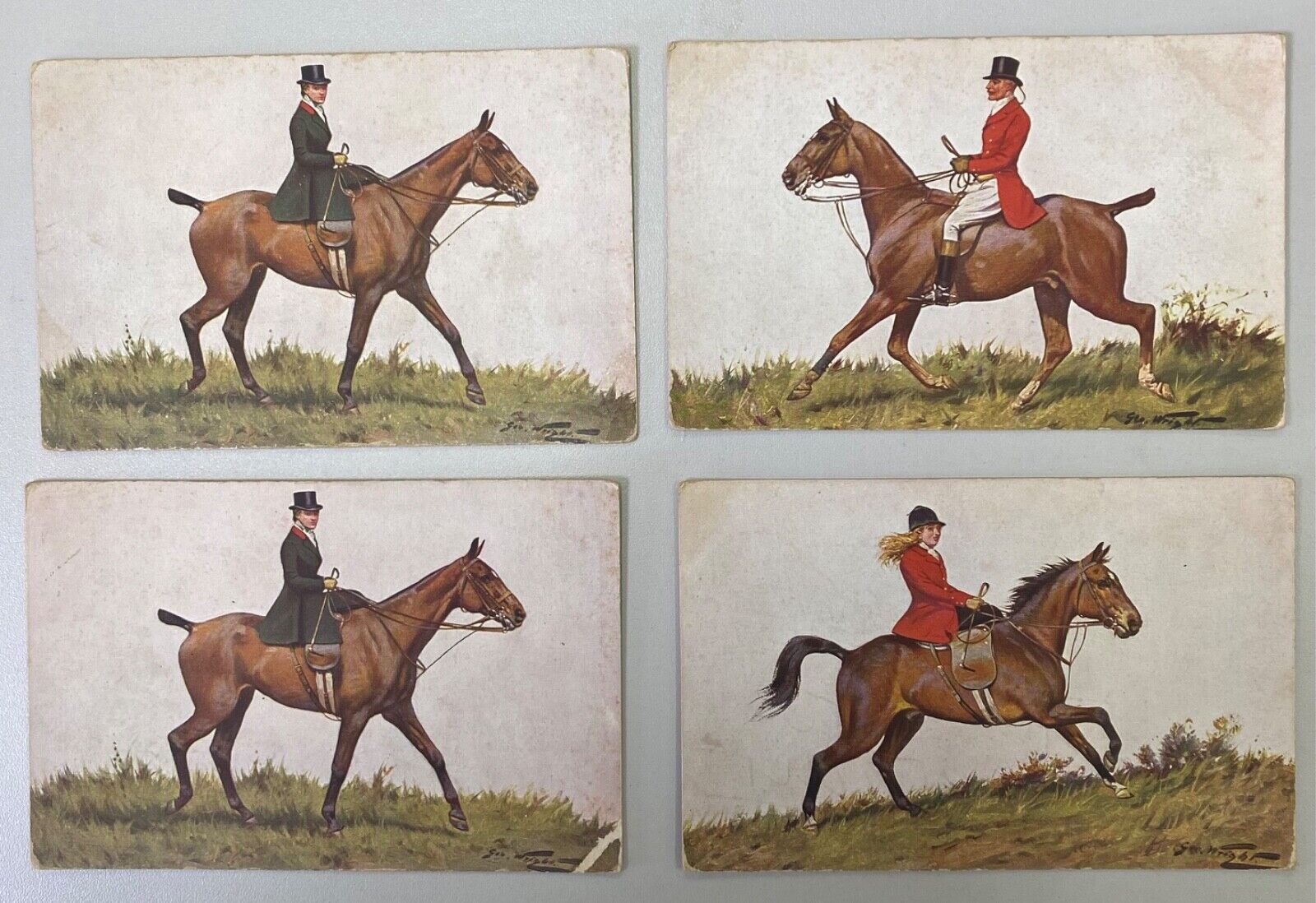 Lot of 4 Vitage Horse Racing Post Card.