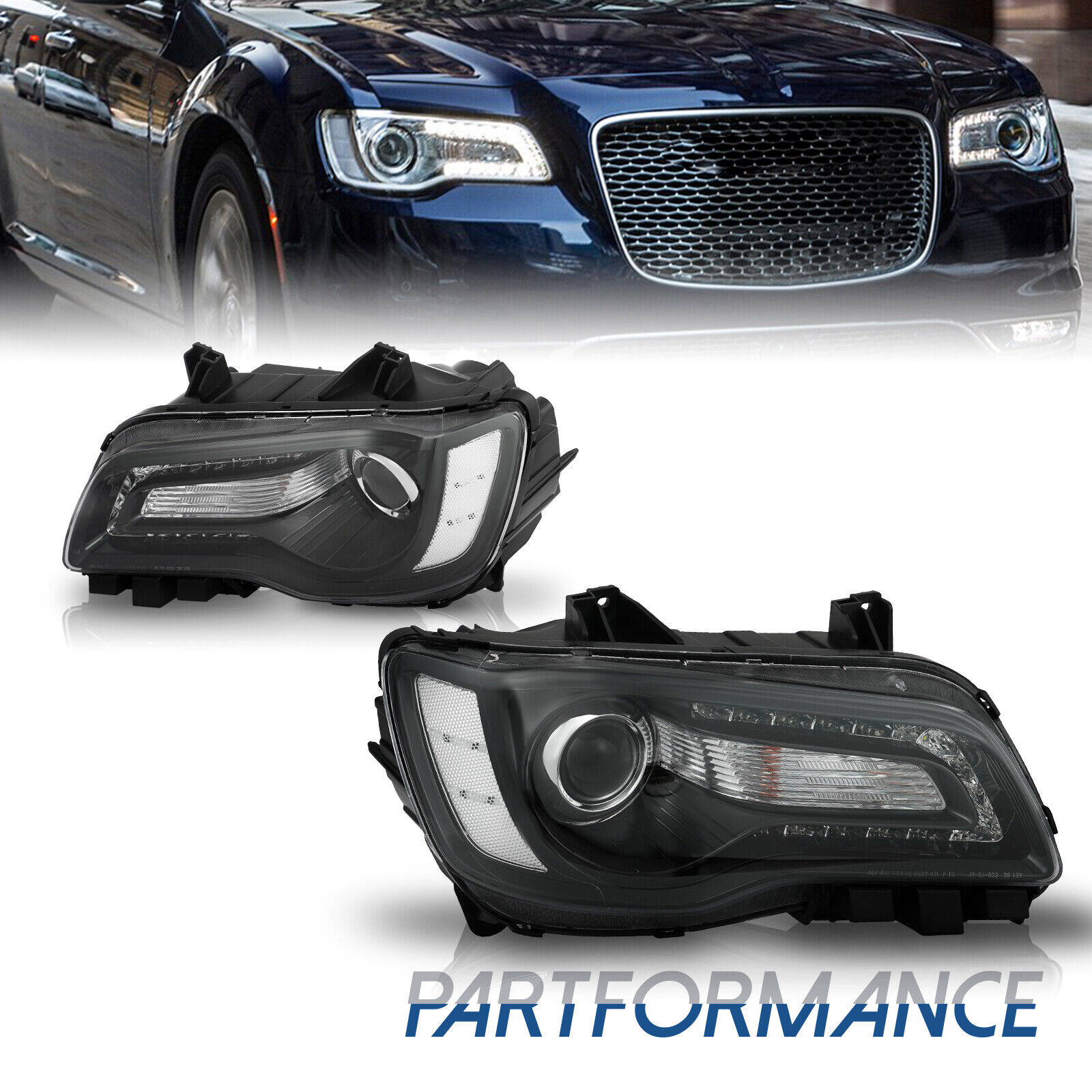 Pair LED DRL Projector Headlights Headlamps For 2015-2023 Chrysler 300 2PCS