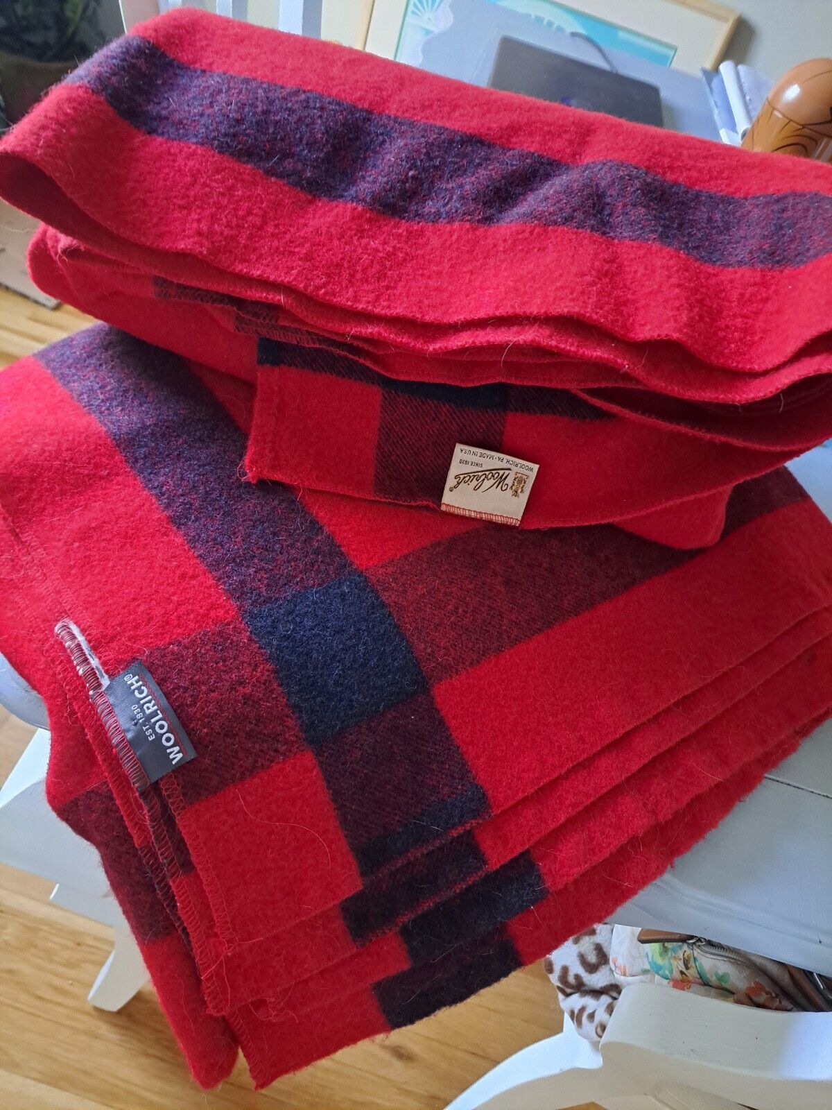 Woolrich  Red & Black 100% Wool Blankets Fits Full Bed Made In Penna. 76\