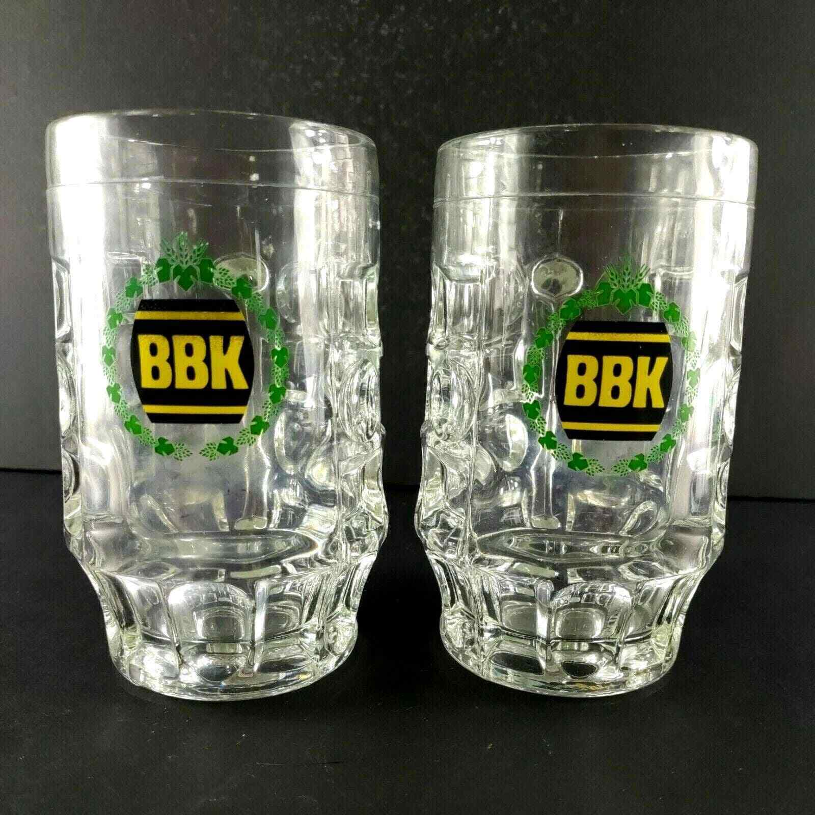 B B K Performance Parts Beer Mugs Clear Glass Green Black Gold Auto Cars
