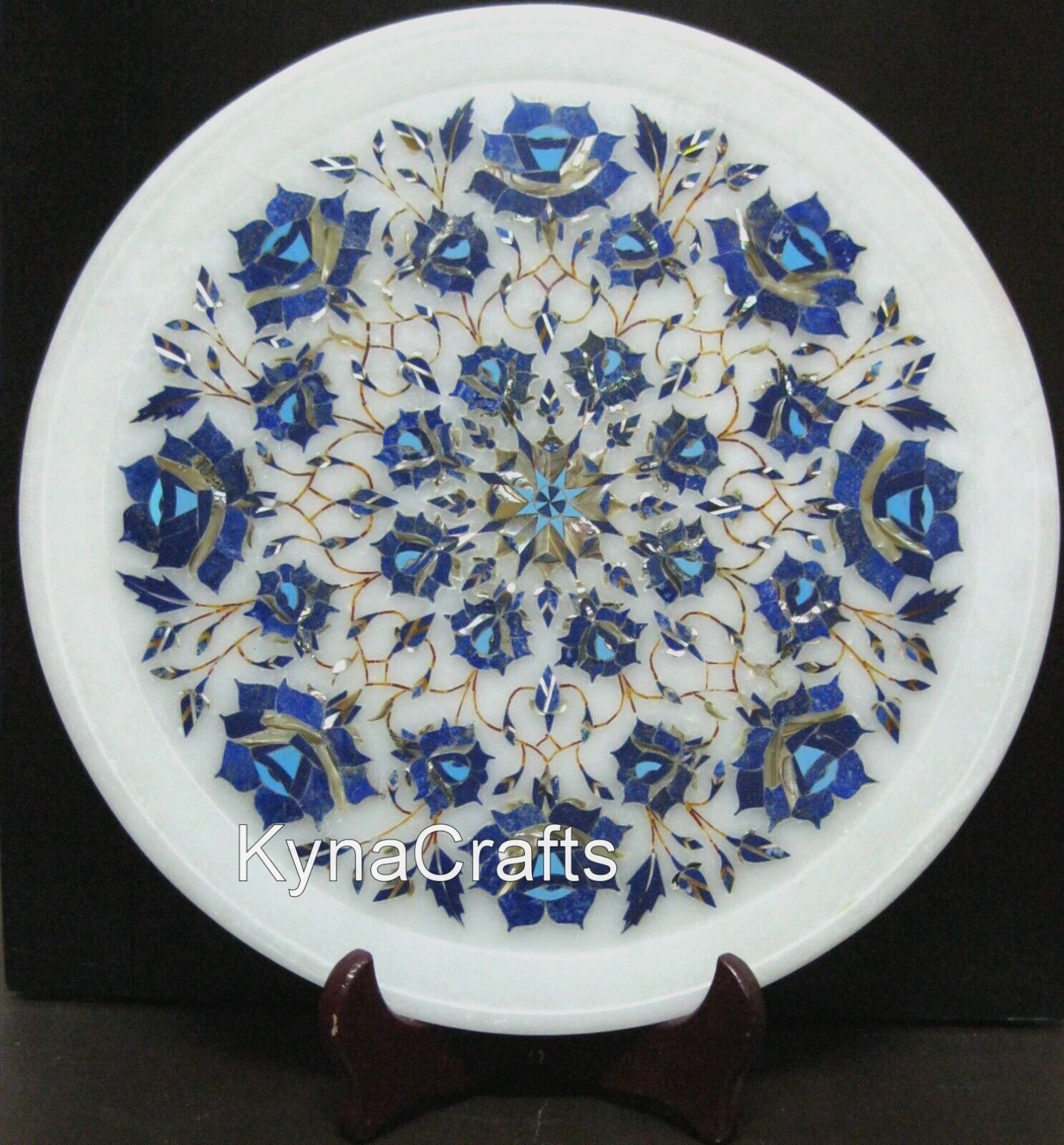 13 Inches Floral Pattern Inlaid Kitchen Decor Plate Round Stone Decorative Plate