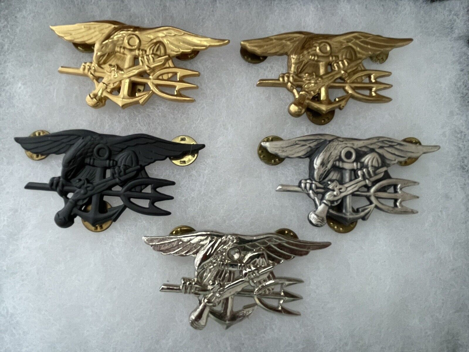 Complete 1970\'s US NAVY SEAL TRIDENT INSIGNIA BADGE COLLECTION OFFICER ENLISTED