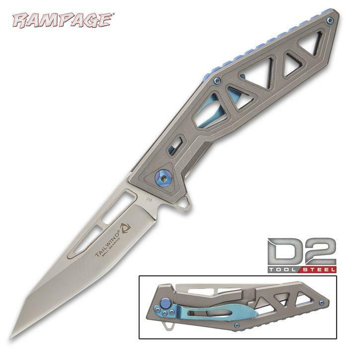 Rampage Tailwind D2 Tool Steel Skeletonized Frame Lock Pocket Knife - NEW 