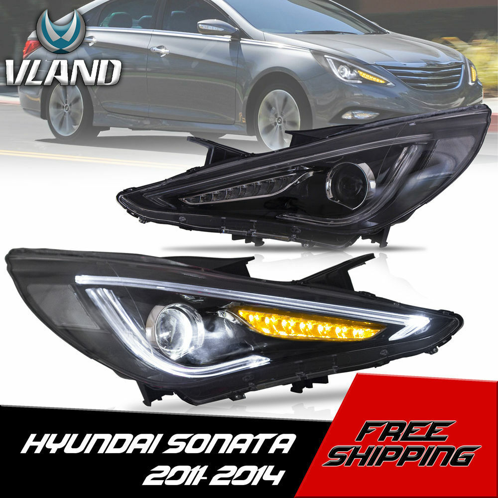 VLAND Headlights Projector LED Sequential DRL For 2011-2014 Hyundai Sonata