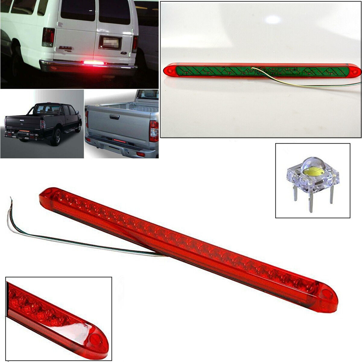 Universal Auto Pickup Red 23 LED Tailgate Light Brake Light Lamp Bar Waterproof