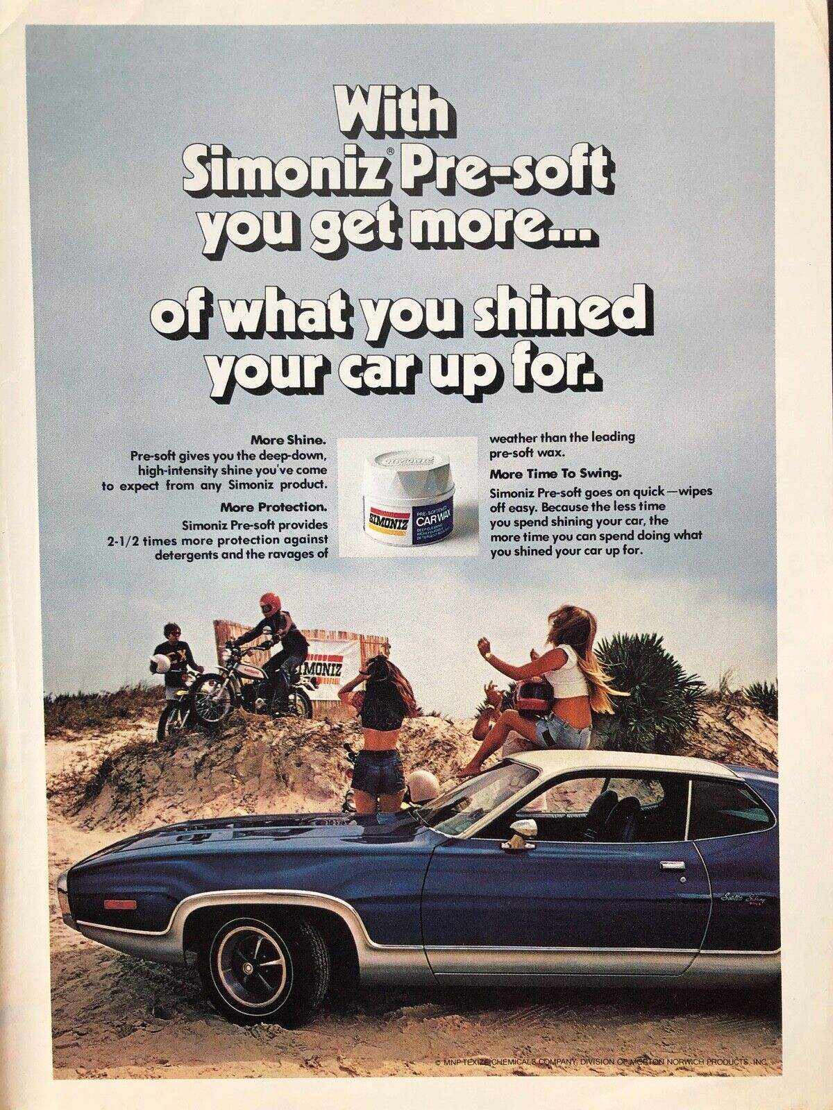 Vintage 1973 1974 Plymouth Satellite Simoniz wax original color ad