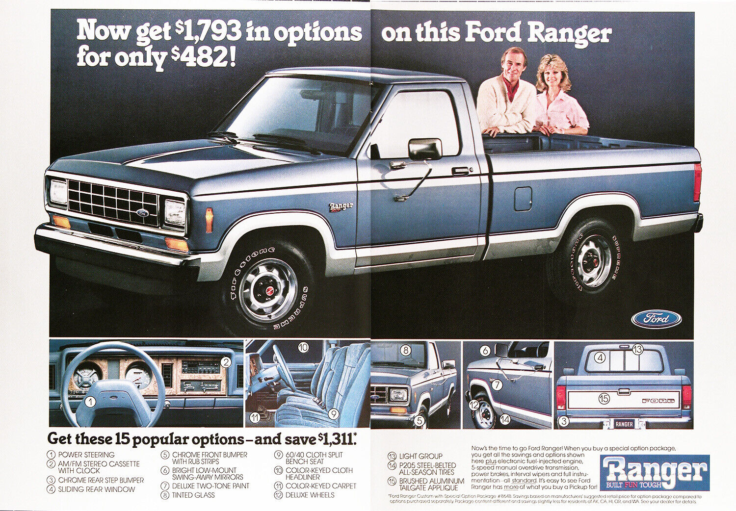 1987 FORD RANGER XLT PICKUP Genuine Vintage Ad ~ With 15 Popular Options 