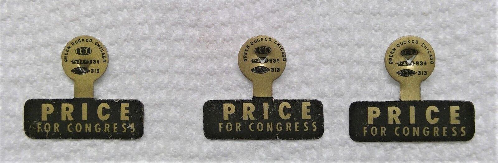 Vintage David E. Price Democratic Congressman for NC (3) Fold Over Tab Buttons