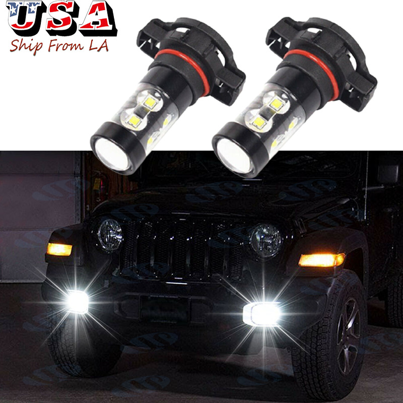 2504 PSX24W White LED Fog Driving Light Bulbs For Jeep Wrangler JL 2010-2020