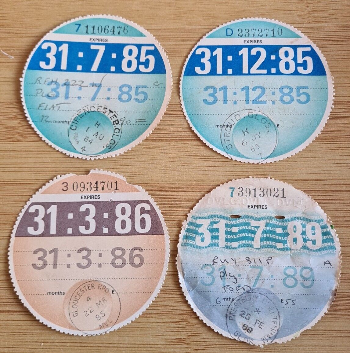 1980\'s 4 Original Tax Discs Ford  Fiat Vauxhall  (Any Amount For £3 P&P
