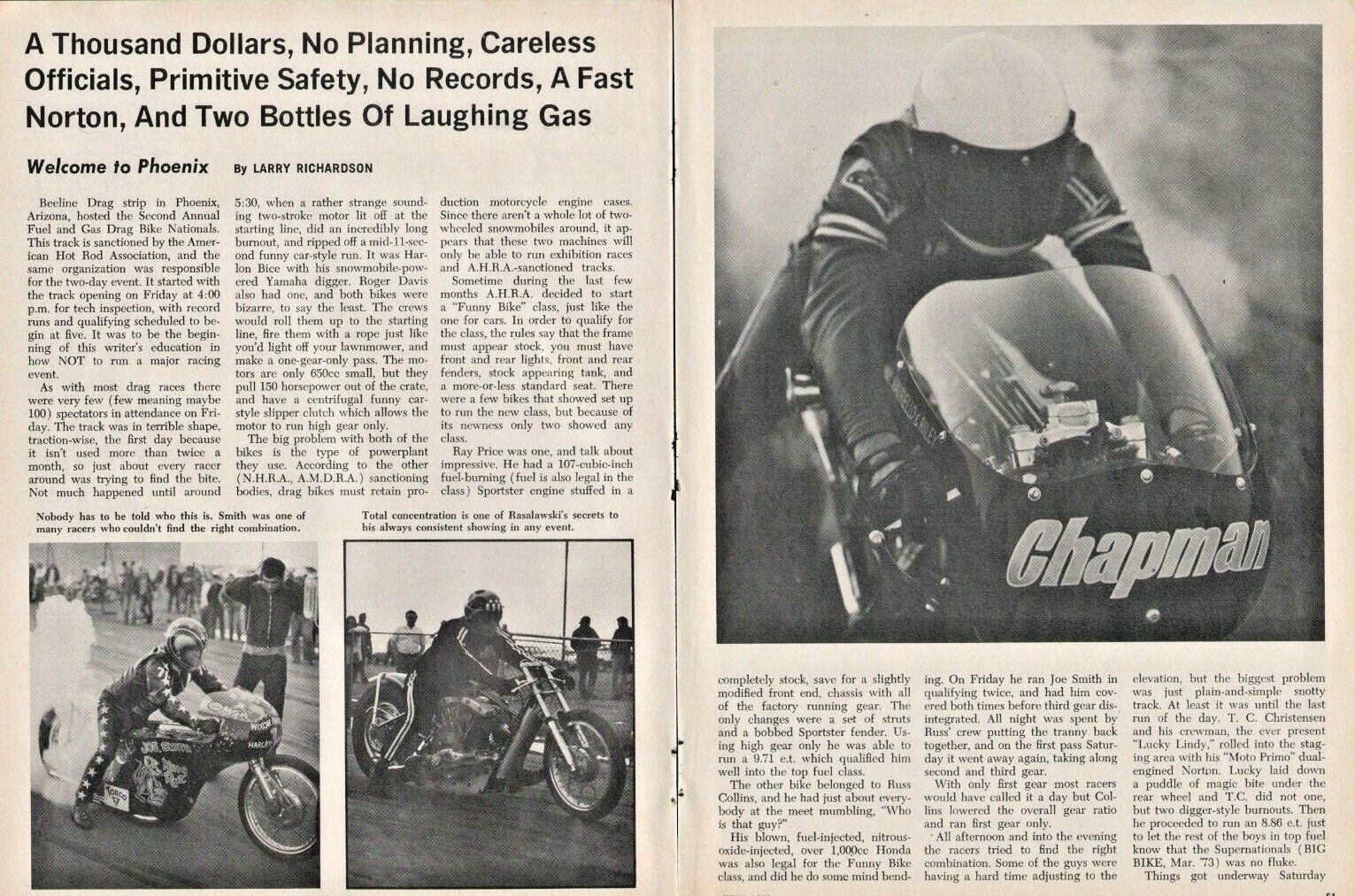 1973 Phoenix Arizona Beeline Motorcycle Drag Racing Strip 8-Page Vintage Article