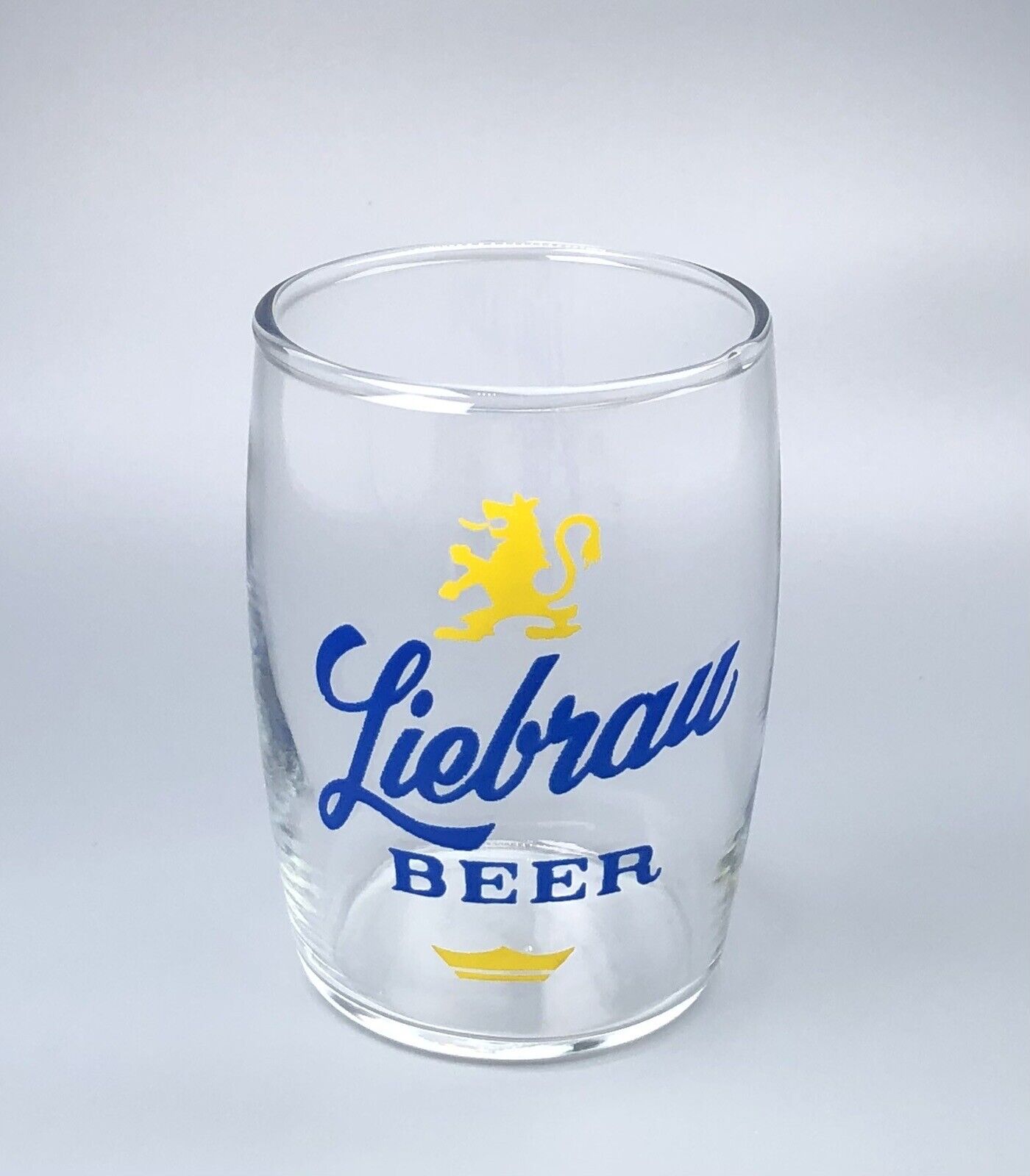 Liebrau Beer Barrel Glass / Vtg Tavern Barware Advertising / Man Cave Bar Decor