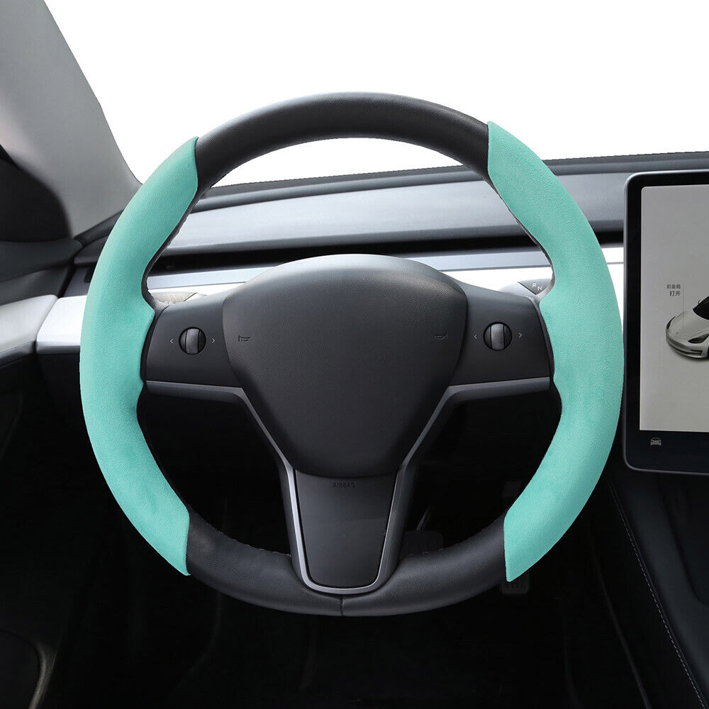 Car Steering Wheel Cover Turn Fur Suede Anti-slip For Tesla Model 3 Model Y