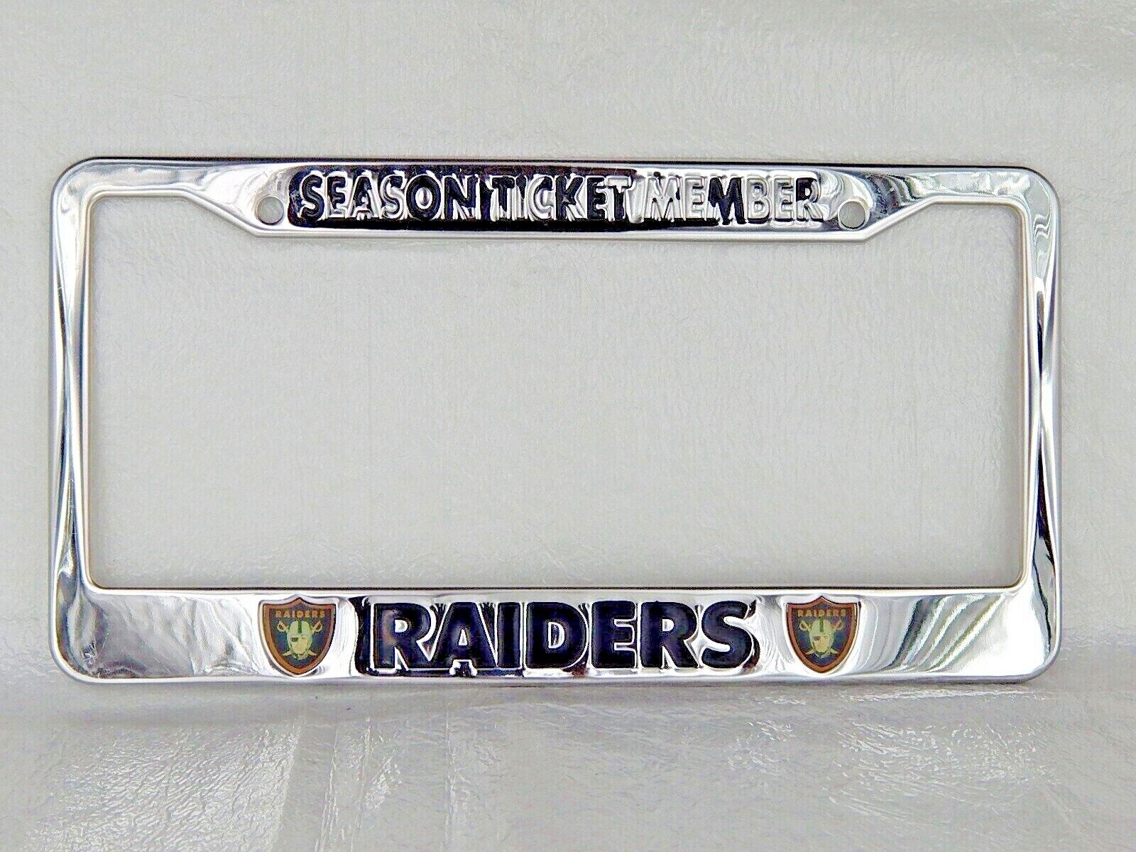 NFL RAIDERS Chrome/ Logos SEASON TICKET MEMBER Rare Vehicle License Plate Frame 