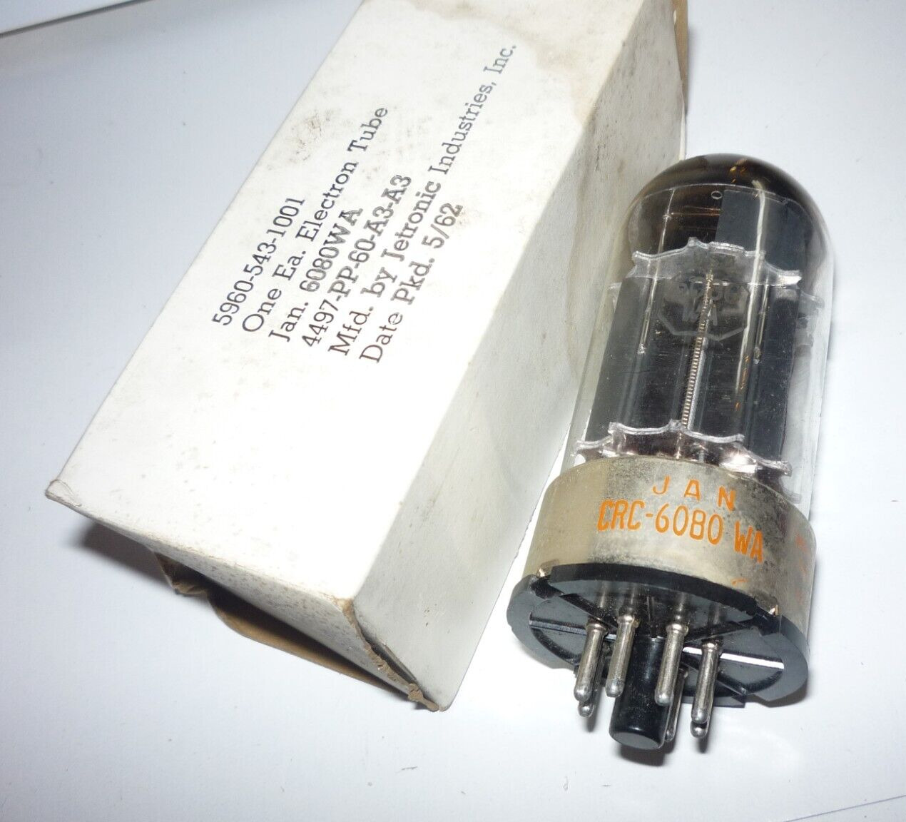 6080  WA TUBE JAN 6080WA ELECTRON TUBE NOS 1962 BY JETRONIC INDUSTRIES - TESTED