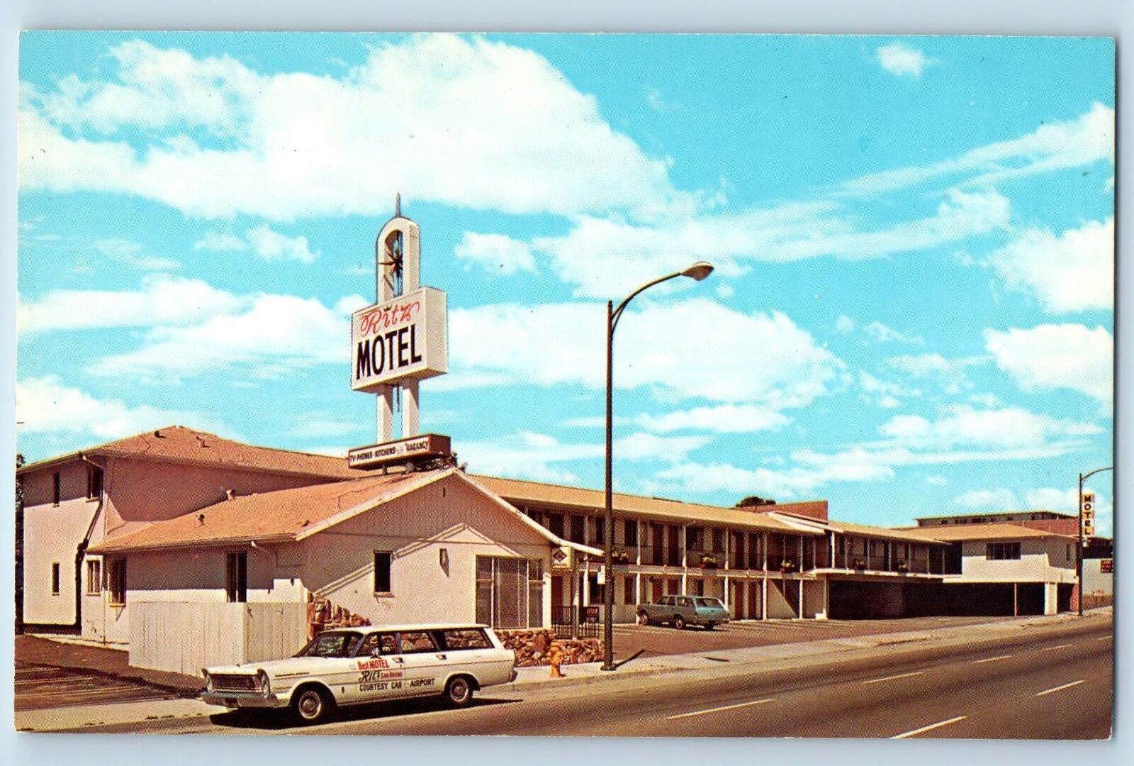San Bruno California CA Postcard Ritz Motel Exterior Roadside c1960 Signage Cars