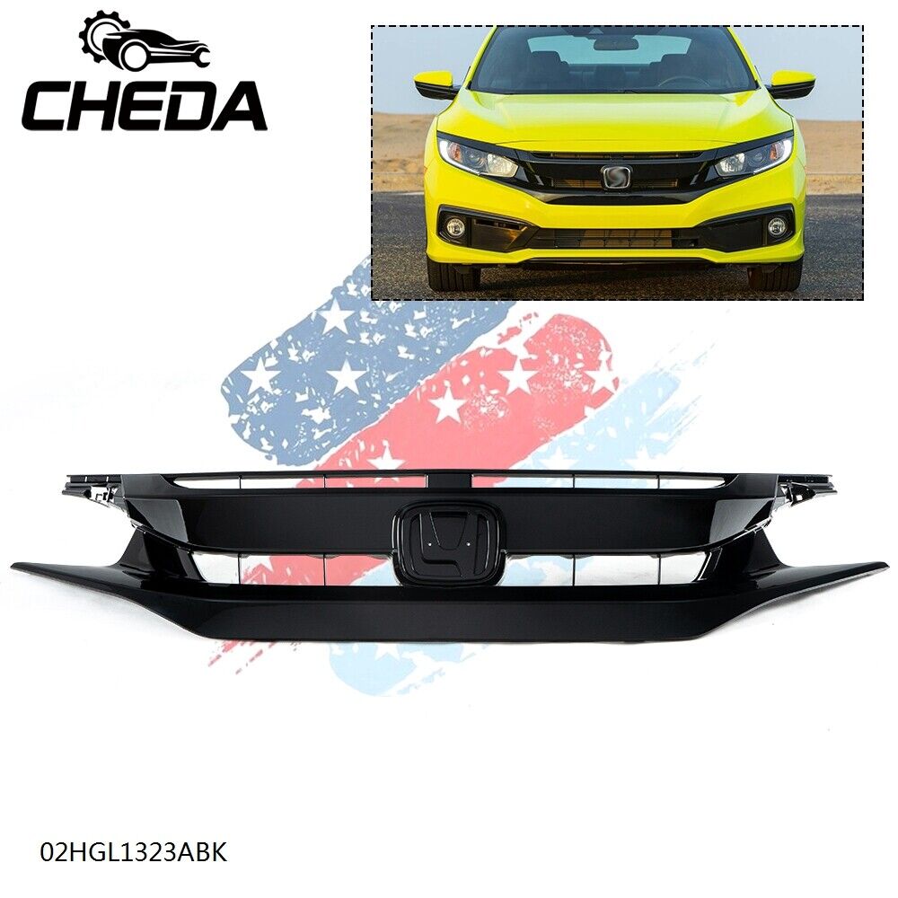 Front Bumper Grill Grille Gloss Black ABS new Fits 2019-2020 Honda Civic