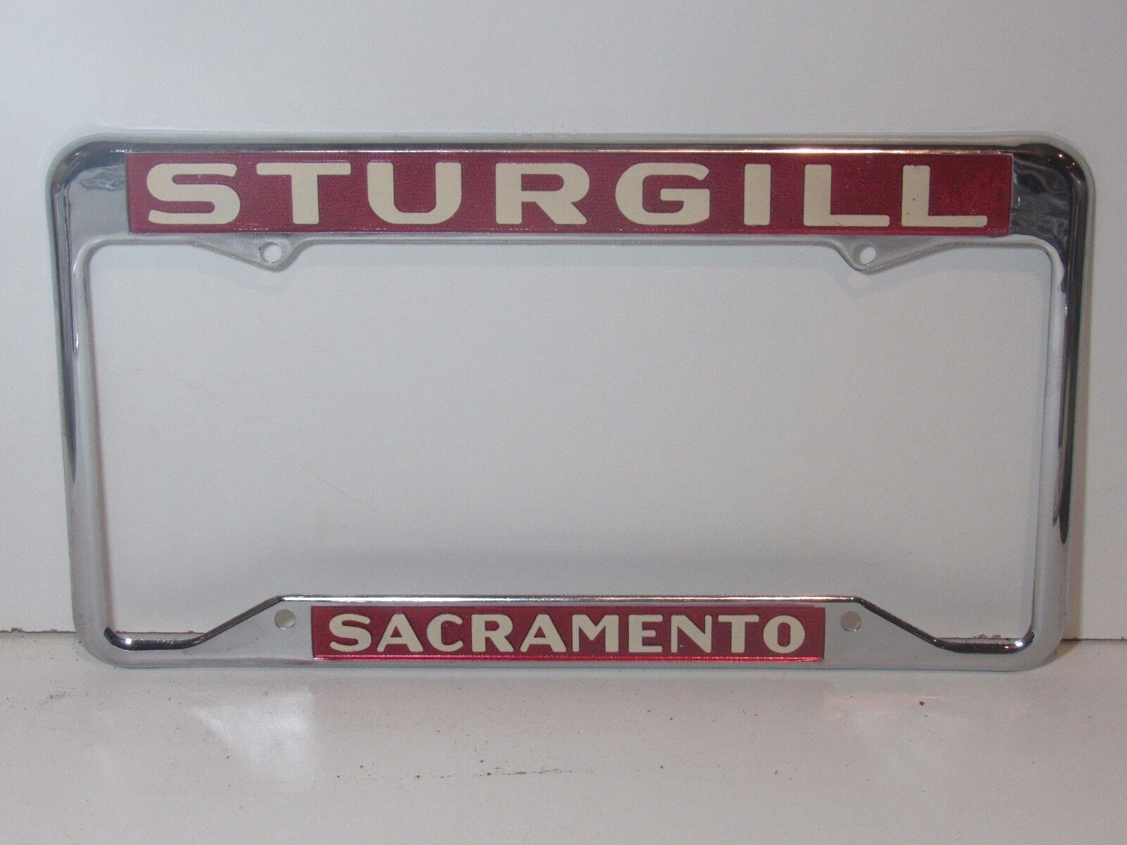 NOS Sturgill Chrysler Dodge Jeep License Plate Frame Metal Holder Tag Sac Ca