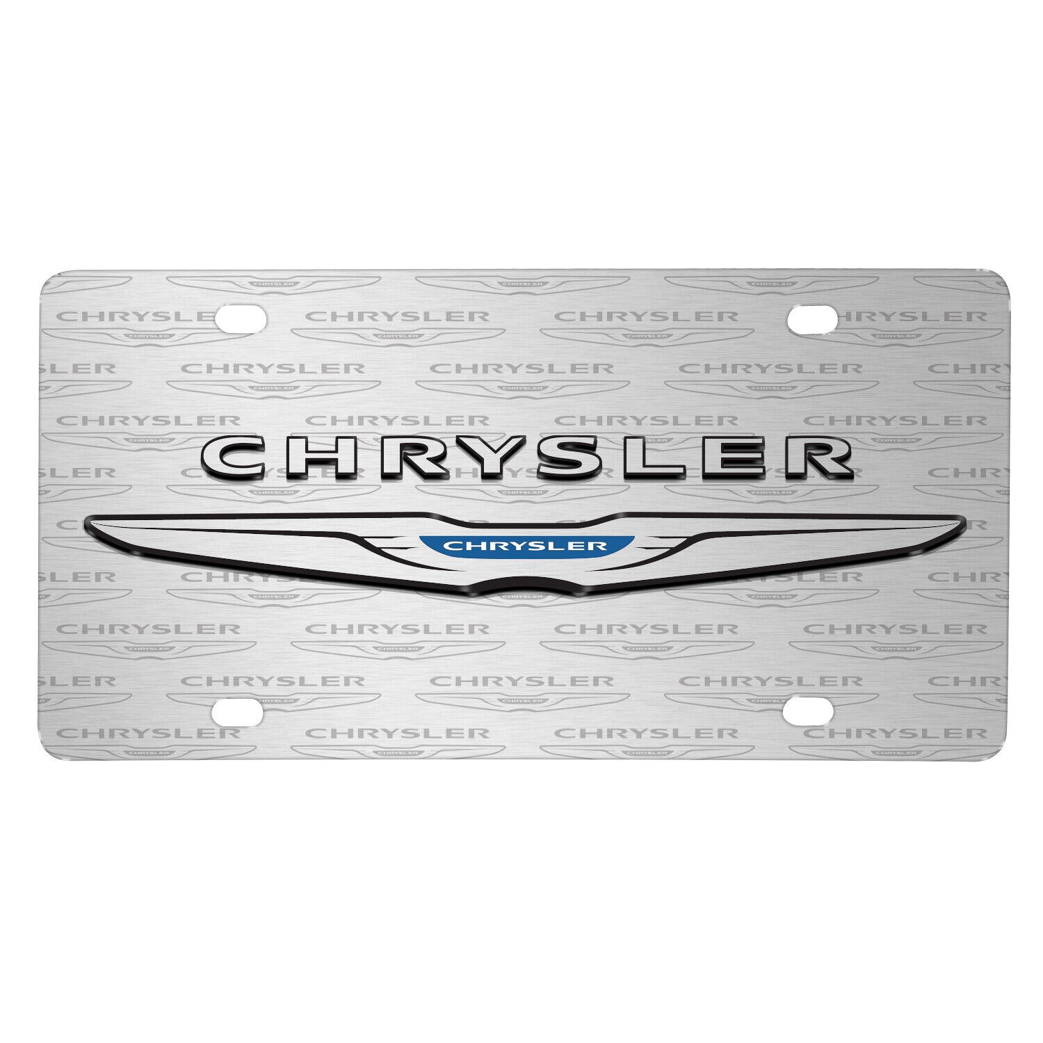 Chrysler 3D Dual Logo on Logo Pattern Brushed Aluminum License Plate