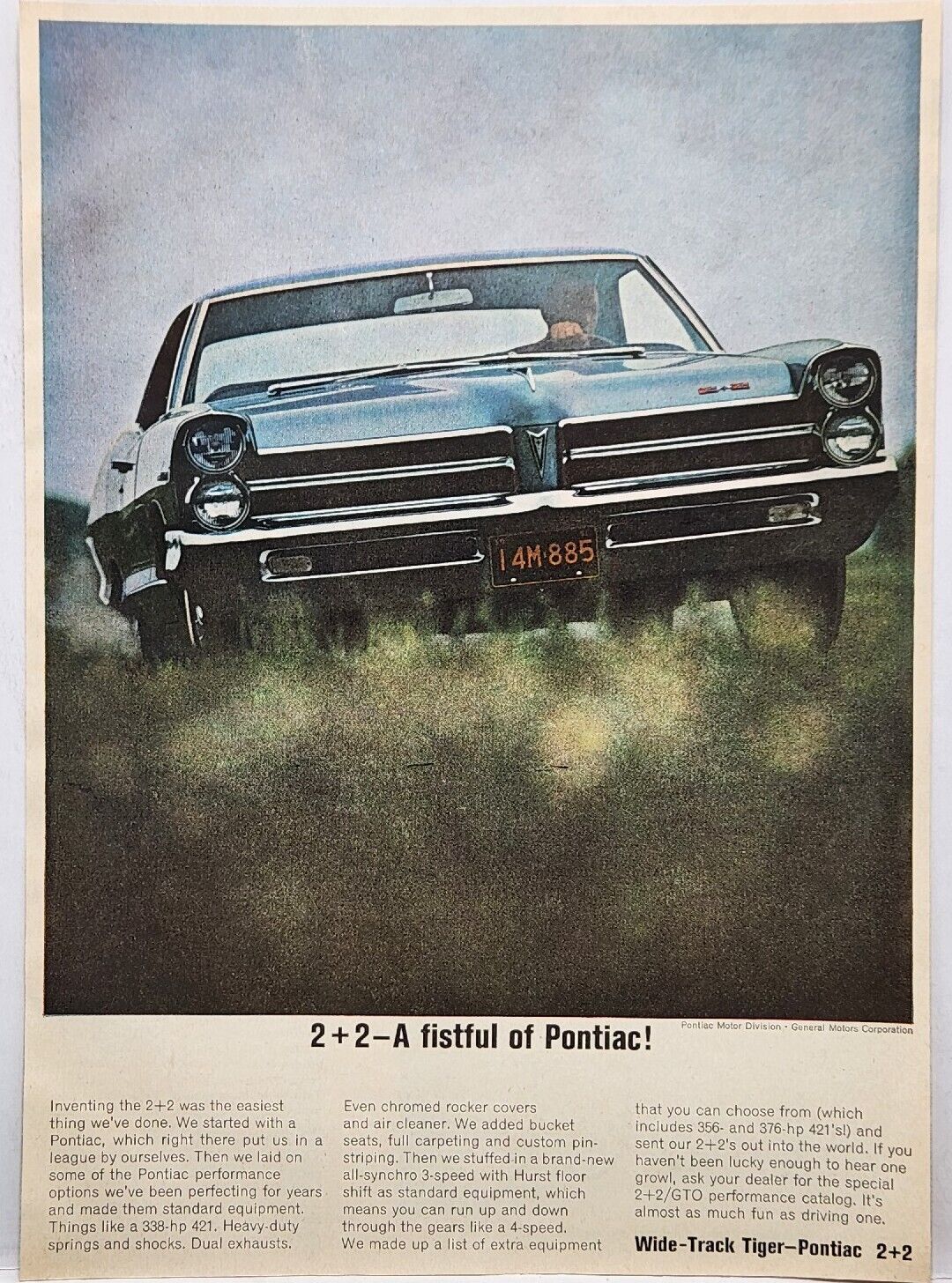 1965 Pontiac 2+2 Vintage General Motors Print Ad Fistful Of Pontiac