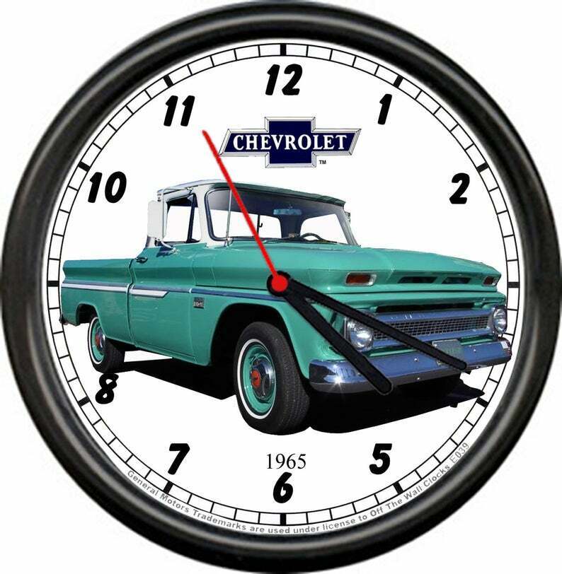 Licensed 1965 Chevy C-10 Pickup Truck Blue General Motors Retro Sign Wall Clock