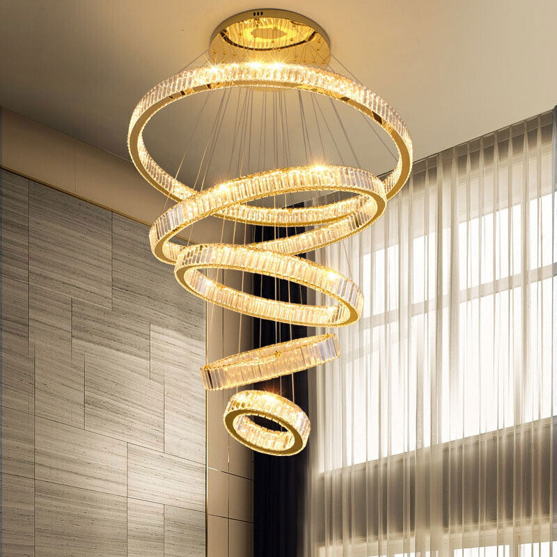 Crystal 5-Rings Pendant light Ceiling Lamp LED Big Chandelier Suspension Lights