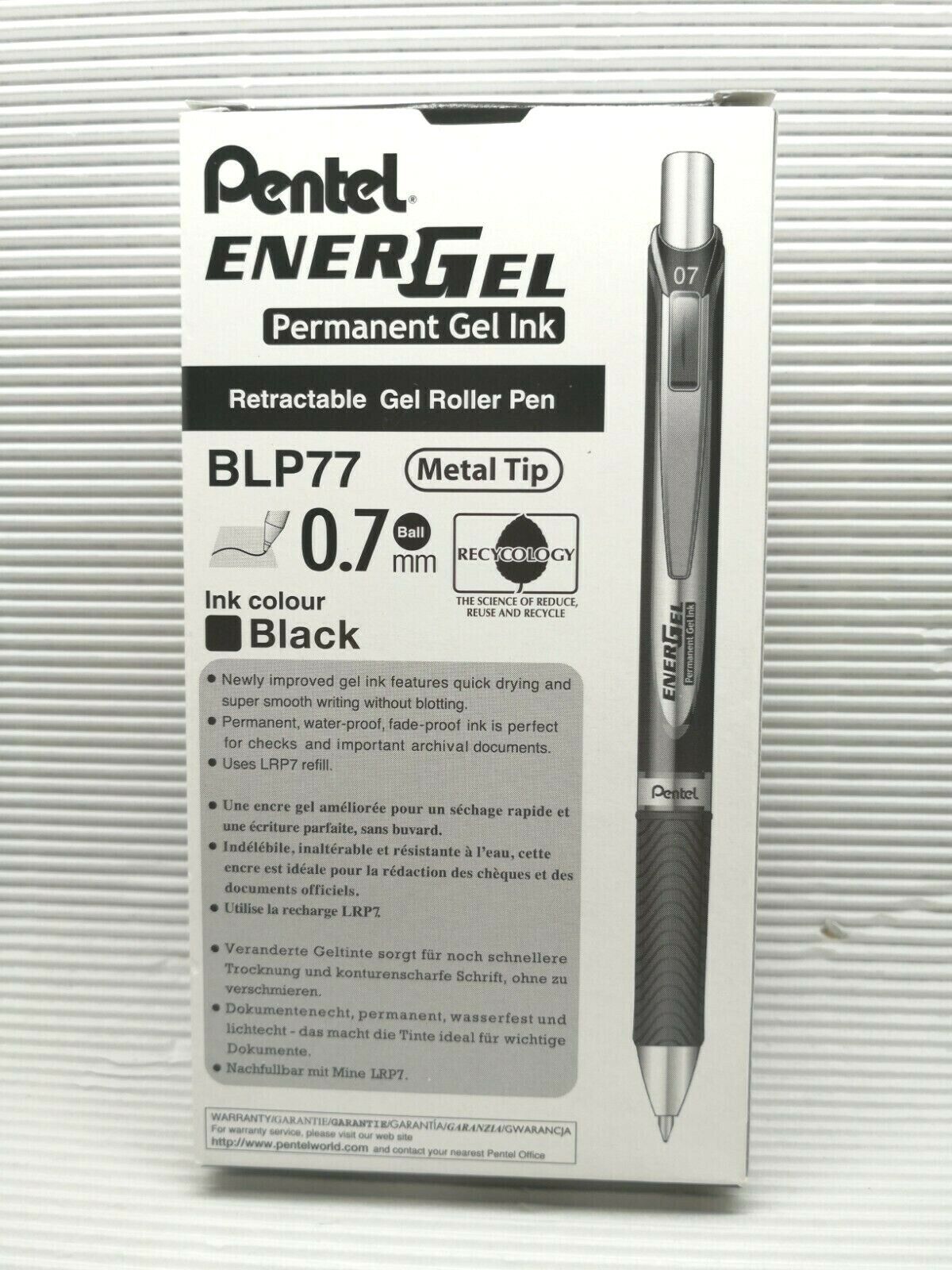 12pcs NEW Pentel Ener Gel BLP-77 0.7mm Permanent Gel ink/roller pen Black(Japan)